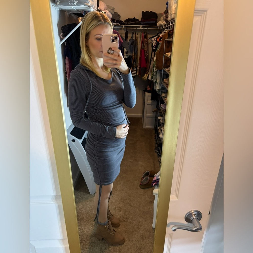 SHEIN Hooded Long Sleeve Ribbed Dress (Bump-Friendly)